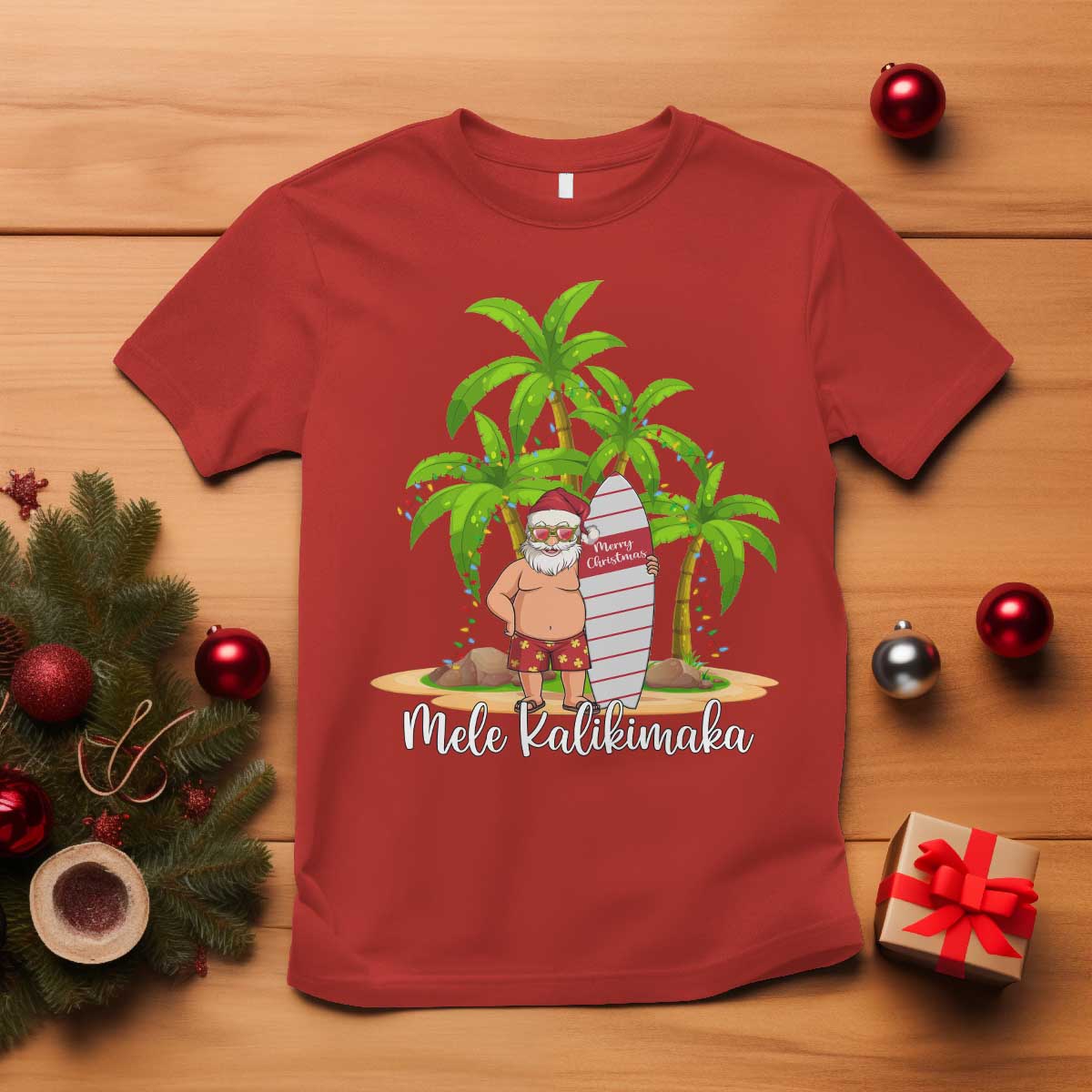 Mele Kalikimaka Hawaiian Christmas T Shirt Hawaii Santa Xmas Beach Family Vacation TS10 Red Print Your Wear
