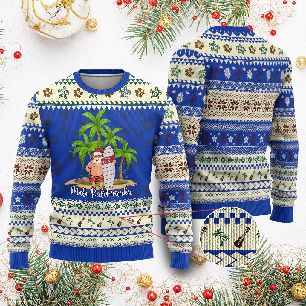 Mele Kalikimaka Hawaiian Ugly Christmas Sweater Hawaii Santa Xmas Beach Family Vacation TS10 Blue Print Your Wear