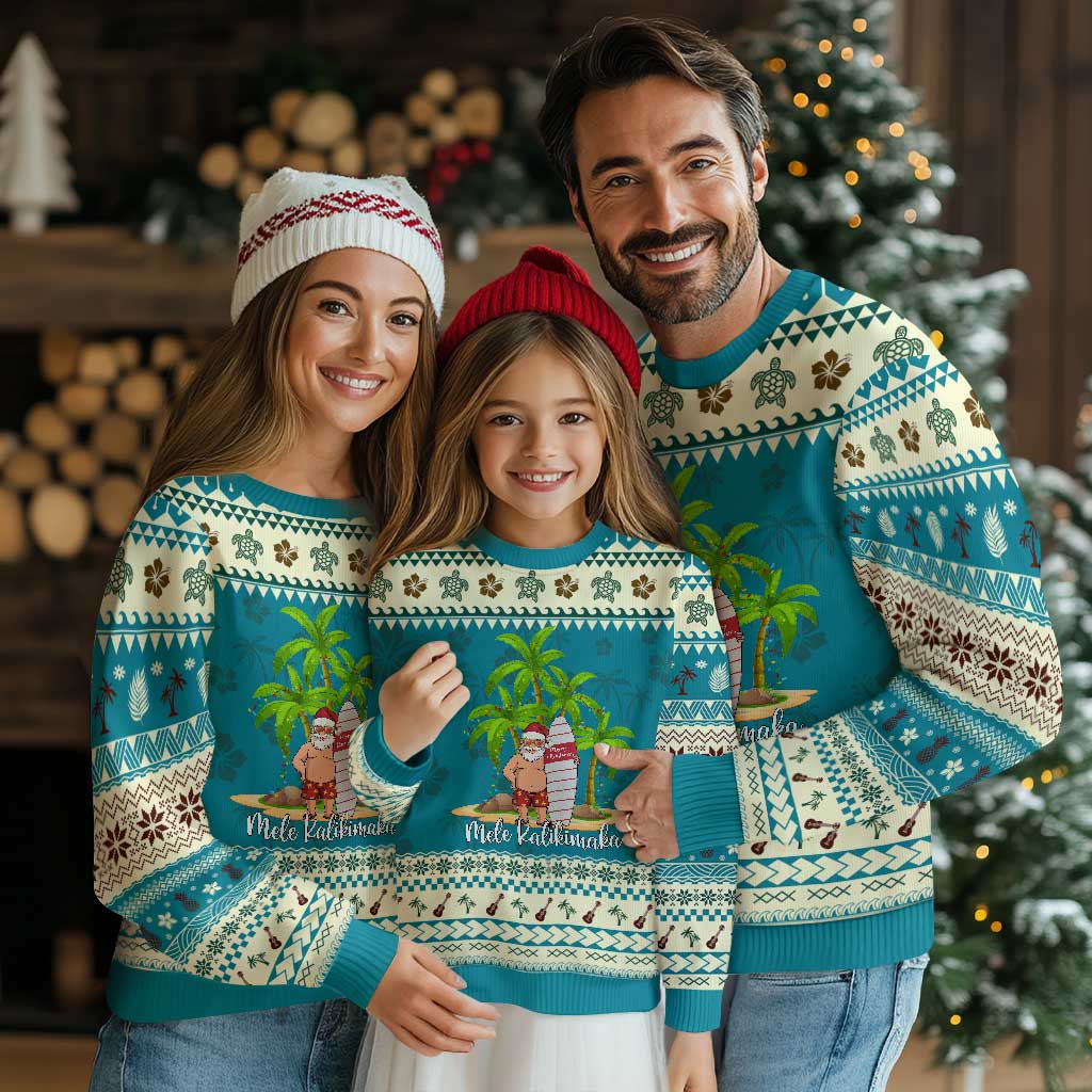 Mele Kalikimaka Hawaiian Ugly Christmas Sweater Hawaii Santa Xmas Beach Family Vacation TS10 Teal Print Your Wear
