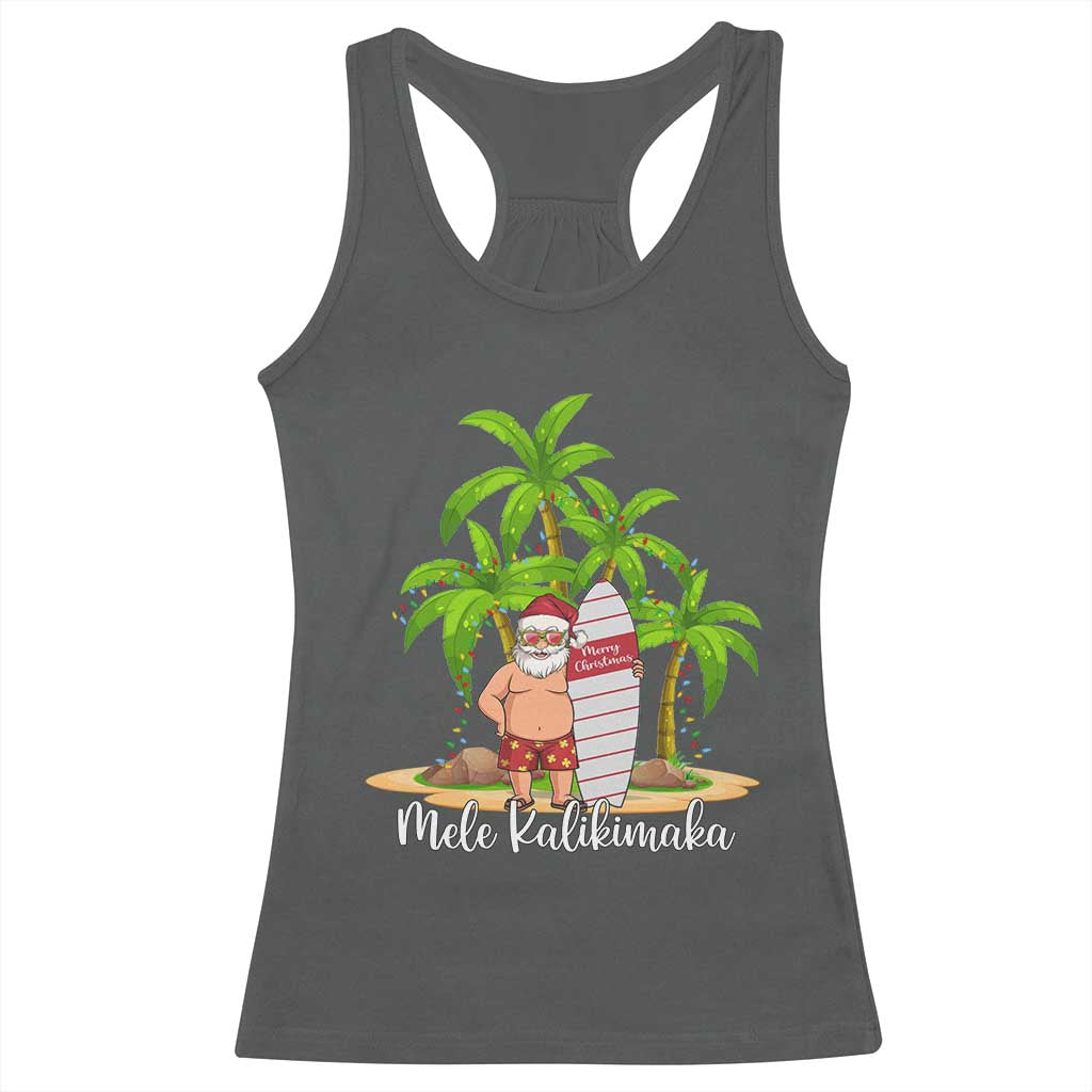 Mele Kalikimaka Hawaiian Christmas Racerback Tank Top Hawaii Santa Xmas Beach Family Vacation TS10 Dark Heather Print Your Wear