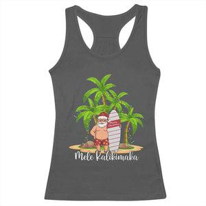 Mele Kalikimaka Hawaiian Christmas Racerback Tank Top Hawaii Santa Xmas Beach Family Vacation TS10 Dark Heather Print Your Wear