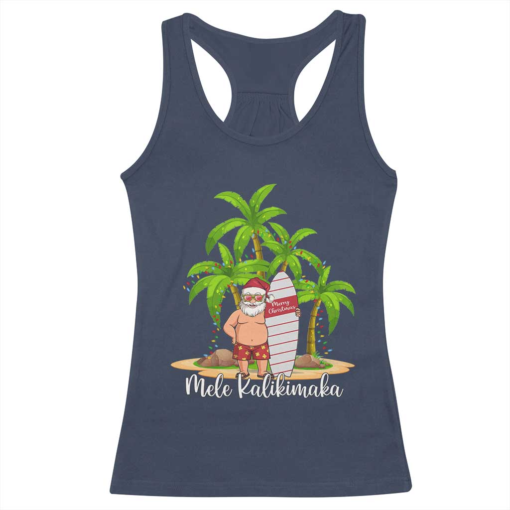 Mele Kalikimaka Hawaiian Christmas Racerback Tank Top Hawaii Santa Xmas Beach Family Vacation TS10 Navy Print Your Wear