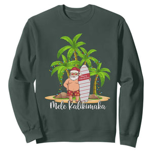 Mele Kalikimaka Hawaiian Christmas Sweatshirt Hawaii Santa Xmas Beach Family Vacation TS10 Dark Forest Green Print Your Wear