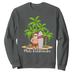 Mele Kalikimaka Hawaiian Christmas Sweatshirt Hawaii Santa Xmas Beach Family Vacation TS10 Dark Heather Print Your Wear