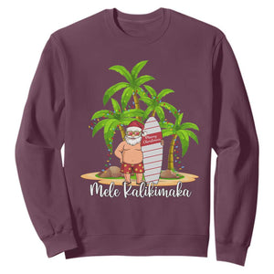 Mele Kalikimaka Hawaiian Christmas Sweatshirt Hawaii Santa Xmas Beach Family Vacation TS10 Maroon Print Your Wear