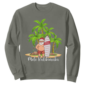 Mele Kalikimaka Hawaiian Christmas Sweatshirt Hawaii Santa Xmas Beach Family Vacation TS10 Military Green Print Your Wear