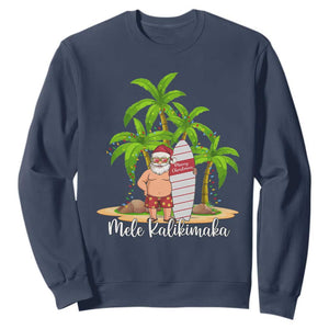 Mele Kalikimaka Hawaiian Christmas Sweatshirt Hawaii Santa Xmas Beach Family Vacation TS10 Navy Print Your Wear