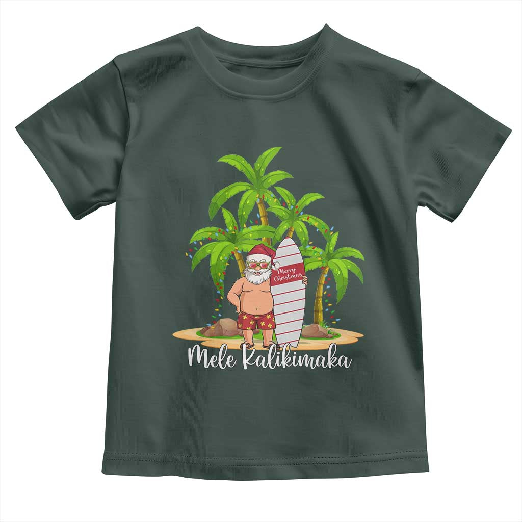 Mele Kalikimaka Hawaiian Christmas Toddler T Shirt Hawaii Santa Xmas Beach Family Vacation TS10 Dark Forest Green Print Your Wear