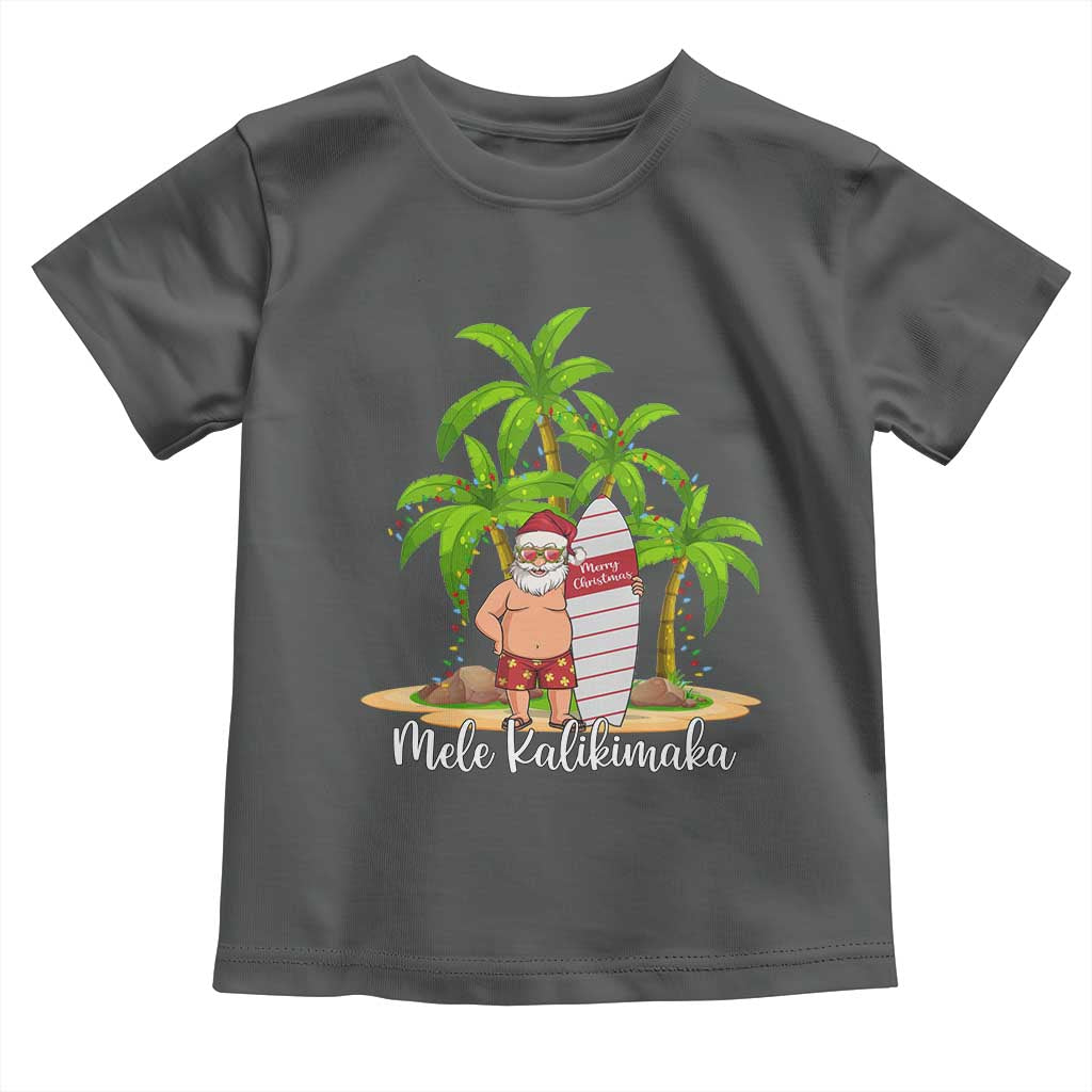 Mele Kalikimaka Hawaiian Christmas Toddler T Shirt Hawaii Santa Xmas Beach Family Vacation TS10 Dark Heather Print Your Wear