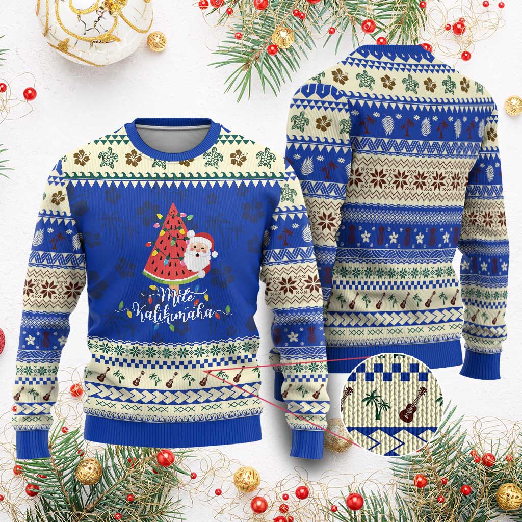 Mele Kalikimaka Hawaiian Ugly Christmas Sweater Watermelon Summer Tree Tropical Hawaii Santa Xmas Gift Family Holiday TS10 Blue Print Your Wear