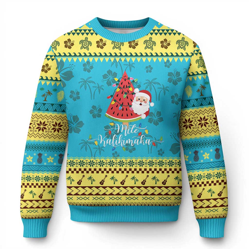 Mele Kalikimaka Hawaiian Ugly Christmas Sweater Watermelon Summer Tree Tropical Hawaii Santa Xmas Gift Family Holiday TS10 Hawaii Print Your Wear