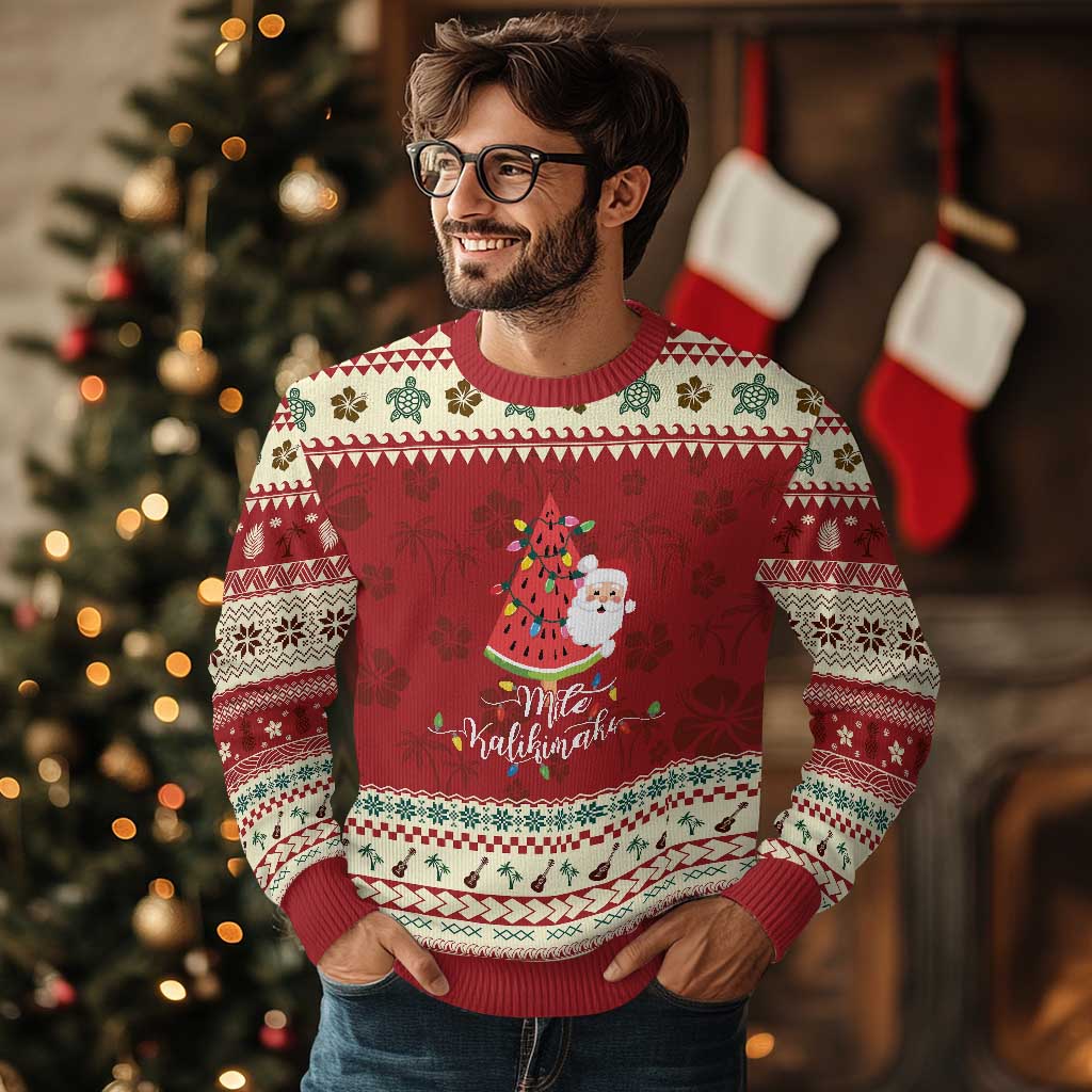 Mele Kalikimaka Hawaiian Ugly Christmas Sweater Watermelon Summer Tree Tropical Hawaii Santa Xmas Gift Family Holiday TS10 Hibiscus Print Your Wear