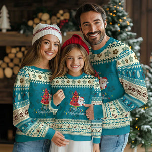 Mele Kalikimaka Hawaiian Ugly Christmas Sweater Watermelon Summer Tree Tropical Hawaii Santa Xmas Gift Family Holiday TS10 Teal Print Your Wear