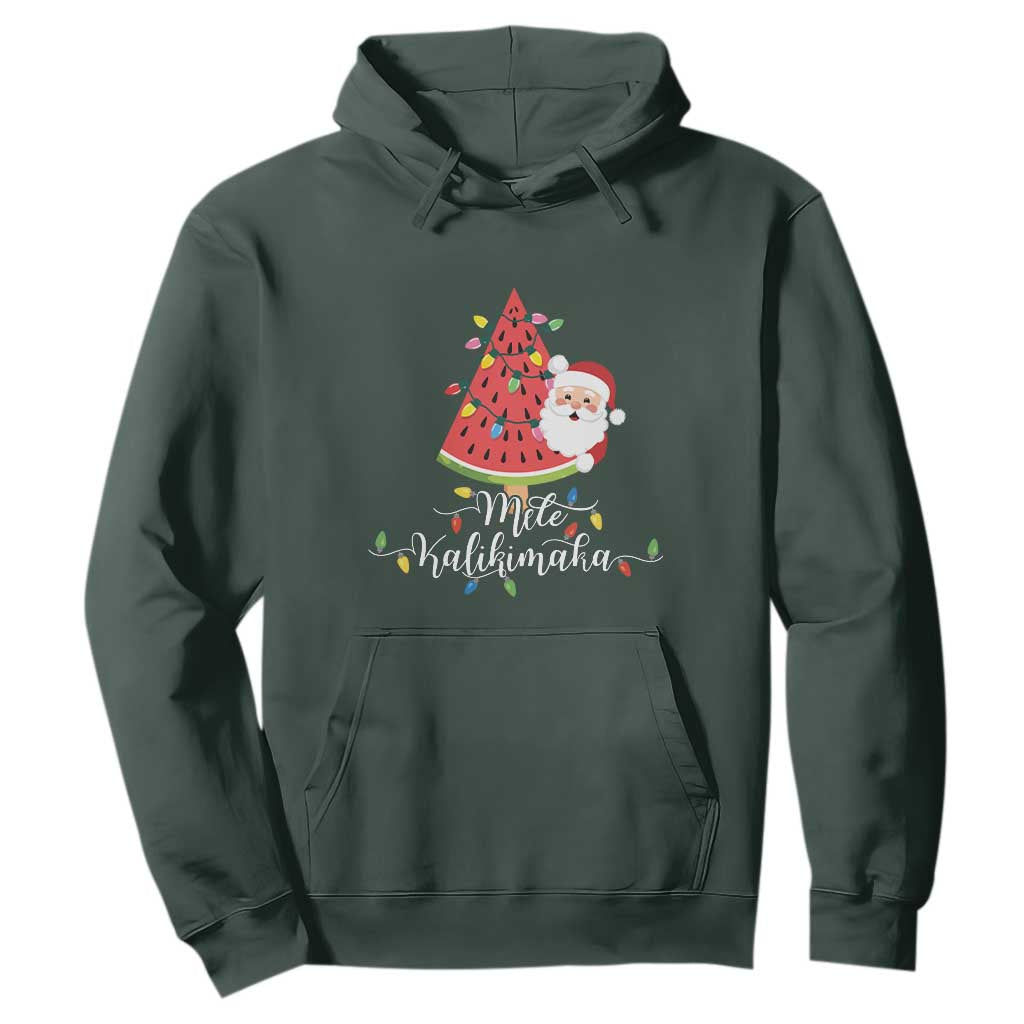 Mele Kalikimaka Hawaiian Christmas Santa Hoodie Watermelon Summer Tree Tropical Xmas TS10 Dark Forest Green Print Your Wear