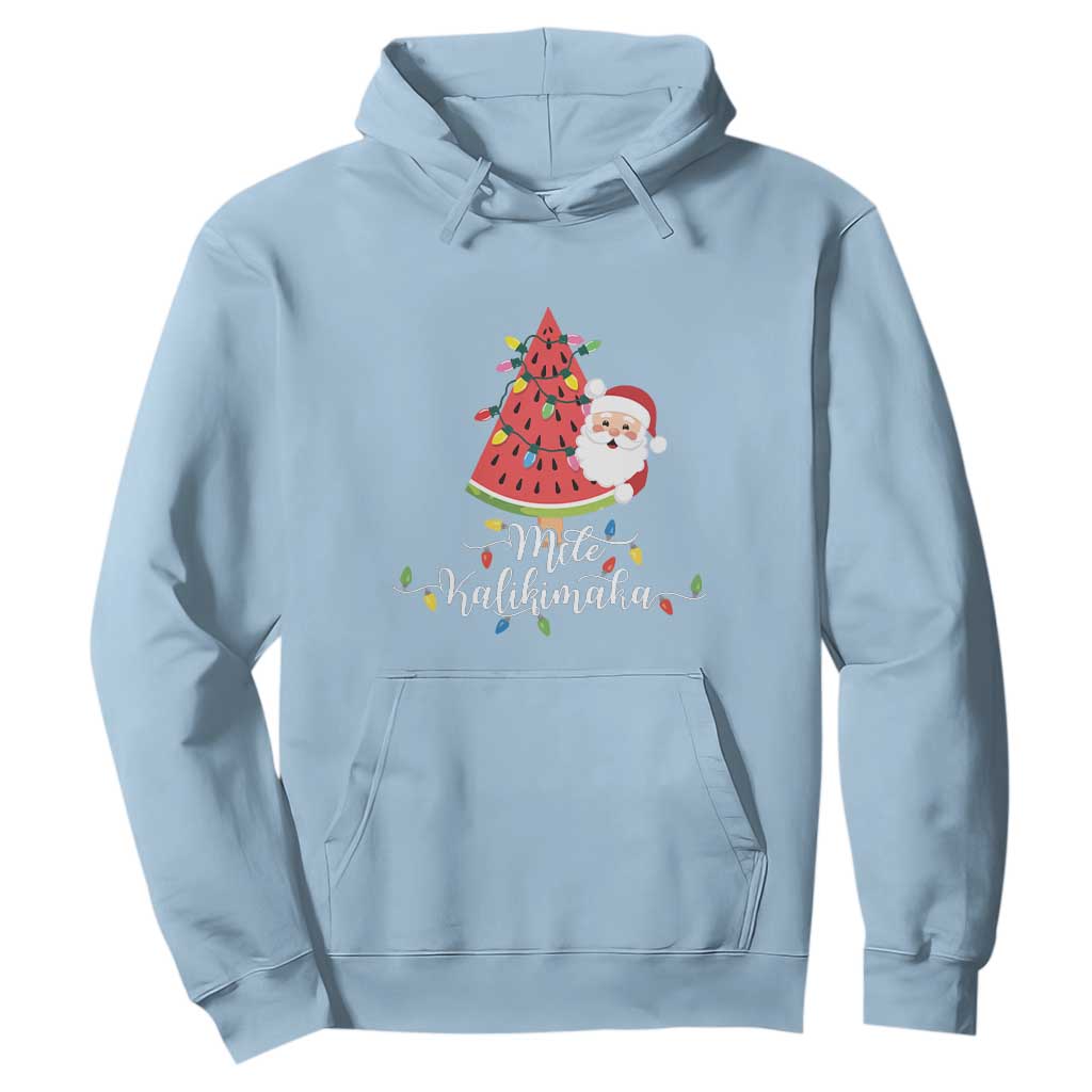 Mele Kalikimaka Hawaiian Christmas Santa Hoodie Watermelon Summer Tree Tropical Xmas TS10 Light Blue Print Your Wear