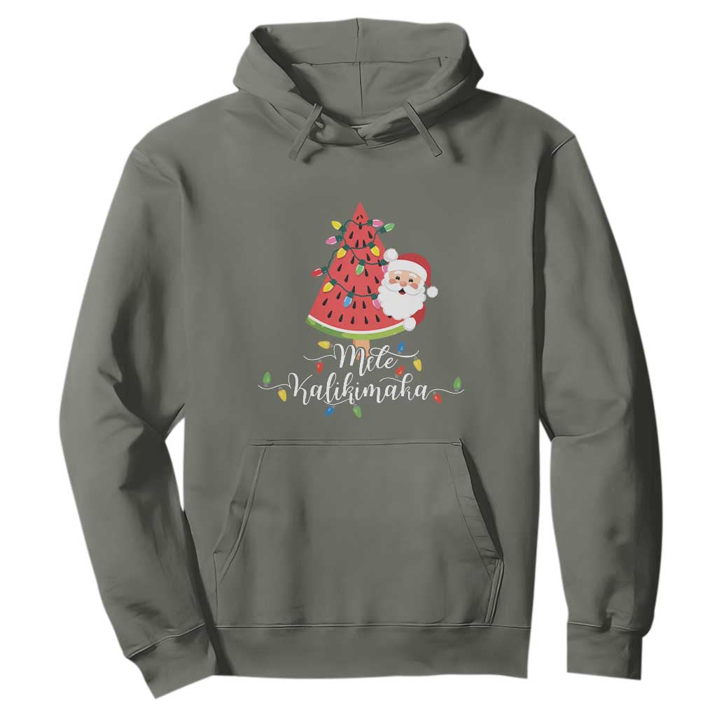 Mele Kalikimaka Hawaiian Christmas Santa Hoodie Watermelon Summer Tree Tropical Xmas TS10 Military Green Print Your Wear