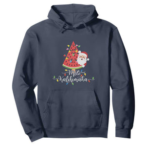 Mele Kalikimaka Hawaiian Christmas Santa Hoodie Watermelon Summer Tree Tropical Xmas TS10 Navy Print Your Wear