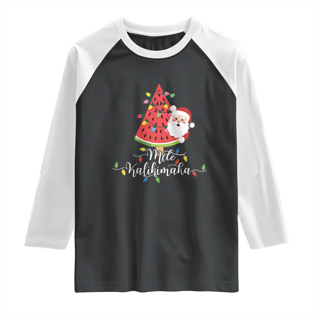 Mele Kalikimaka Hawaiian Christmas Santa Raglan Shirt Watermelon Summer Tree Tropical Xmas TS10 Black White Print Your Wear