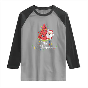 Mele Kalikimaka Hawaiian Christmas Santa Raglan Shirt Watermelon Summer Tree Tropical Xmas TS10 Sport Gray Black Print Your Wear