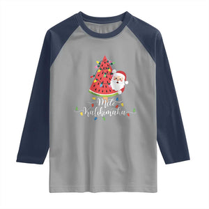 Mele Kalikimaka Hawaiian Christmas Santa Raglan Shirt Watermelon Summer Tree Tropical Xmas TS10 Sport Gray Navy Print Your Wear