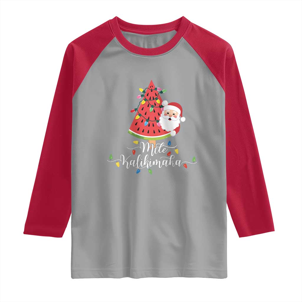 Mele Kalikimaka Hawaiian Christmas Santa Raglan Shirt Watermelon Summer Tree Tropical Xmas TS10 Sport Gray Red Print Your Wear