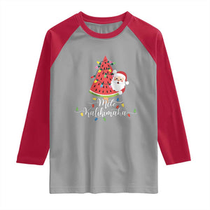 Mele Kalikimaka Hawaiian Christmas Santa Raglan Shirt Watermelon Summer Tree Tropical Xmas TS10 Sport Gray Red Print Your Wear