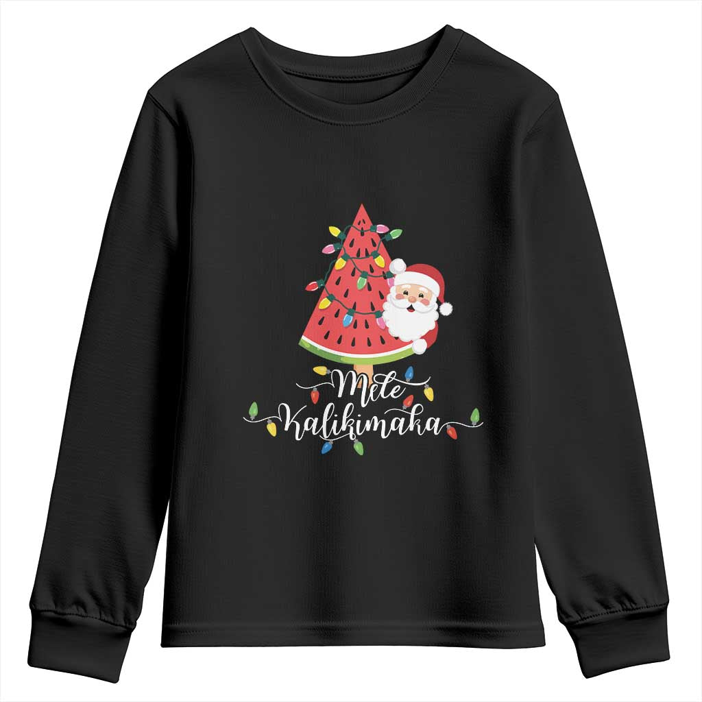 Mele Kalikimaka Hawaiian Christmas Santa Youth Sweatshirt Watermelon Summer Tree Tropical Xmas TS10 Black Print Your Wear