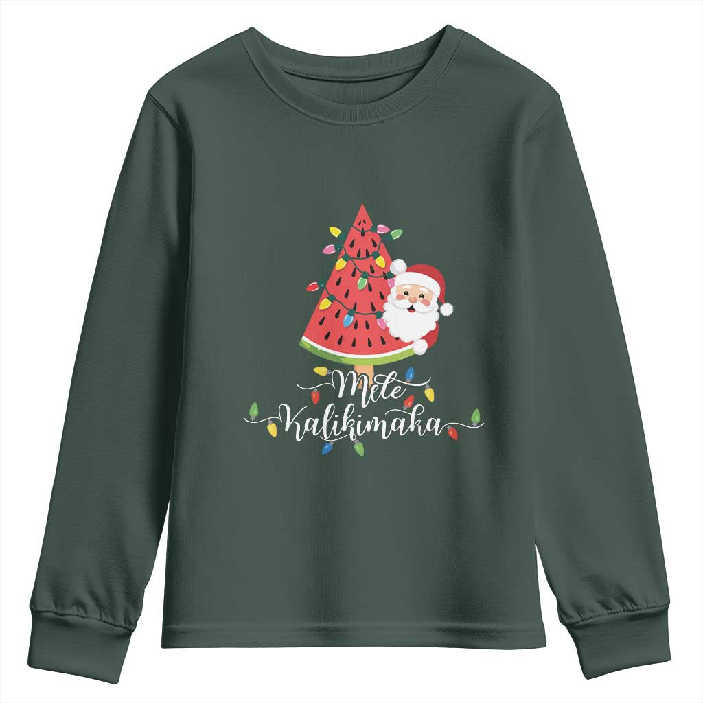 Mele Kalikimaka Hawaiian Christmas Santa Youth Sweatshirt Watermelon Summer Tree Tropical Xmas TS10 Dark Forest Green Print Your Wear