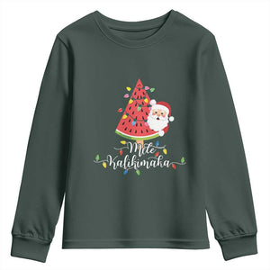 Mele Kalikimaka Hawaiian Christmas Santa Youth Sweatshirt Watermelon Summer Tree Tropical Xmas TS10 Dark Forest Green Print Your Wear