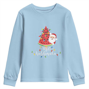 Mele Kalikimaka Hawaiian Christmas Santa Youth Sweatshirt Watermelon Summer Tree Tropical Xmas TS10 Light Blue Print Your Wear