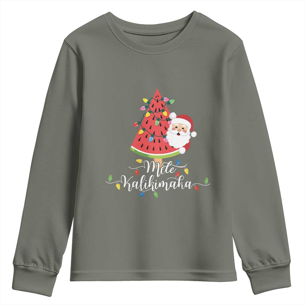 Mele Kalikimaka Hawaiian Christmas Santa Youth Sweatshirt Watermelon Summer Tree Tropical Xmas TS10 Military Green Print Your Wear