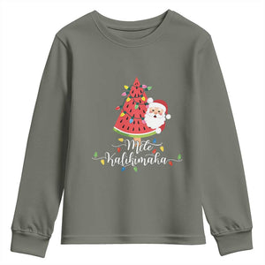 Mele Kalikimaka Hawaiian Christmas Santa Youth Sweatshirt Watermelon Summer Tree Tropical Xmas TS10 Military Green Print Your Wear