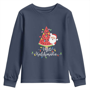 Mele Kalikimaka Hawaiian Christmas Santa Youth Sweatshirt Watermelon Summer Tree Tropical Xmas TS10 Navy Print Your Wear