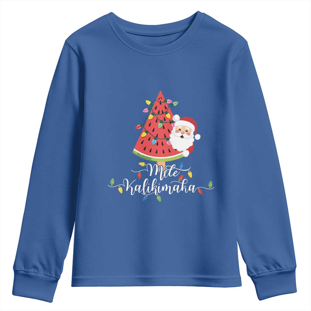 Mele Kalikimaka Hawaiian Christmas Santa Youth Sweatshirt Watermelon Summer Tree Tropical Xmas TS10 Royal Blue Print Your Wear