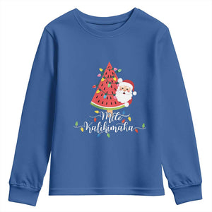 Mele Kalikimaka Hawaiian Christmas Santa Youth Sweatshirt Watermelon Summer Tree Tropical Xmas TS10 Royal Blue Print Your Wear