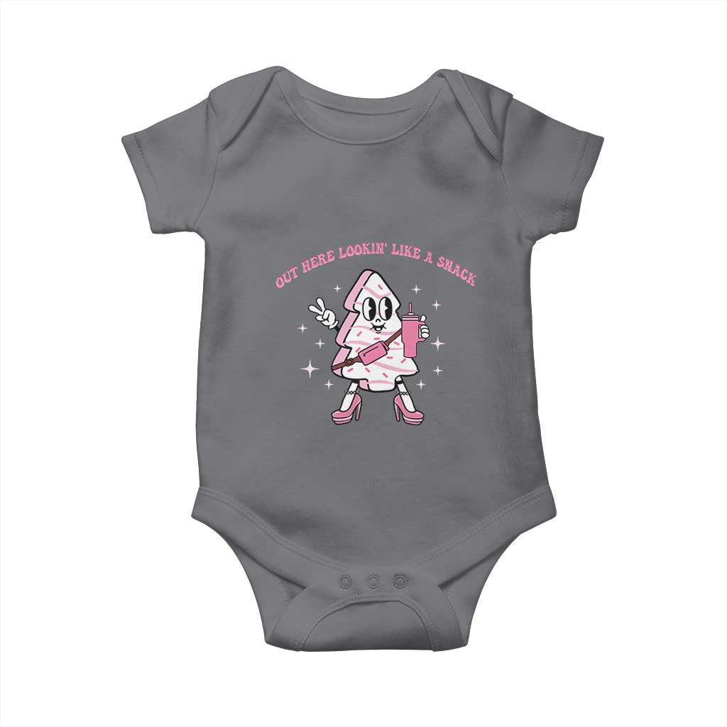 Pink Christmas Tree Cake Baby Onesie Out Here Lookin Like A Snack Boujee Xmas TS10 Charcoal Print Your Wear