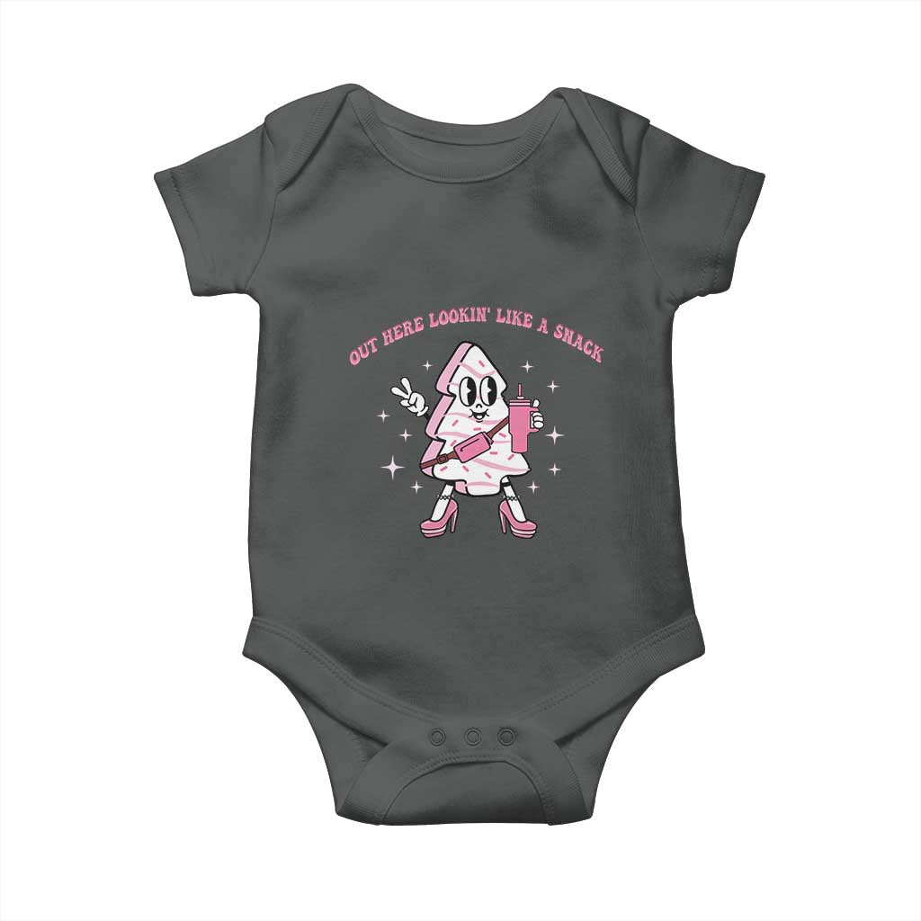 Pink Christmas Tree Cake Baby Onesie Out Here Lookin Like A Snack Boujee Xmas TS10 Dark Heather Print Your Wear