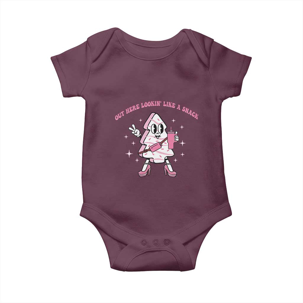 Pink Christmas Tree Cake Baby Onesie Out Here Lookin Like A Snack Boujee Xmas TS10 Maroon Print Your Wear