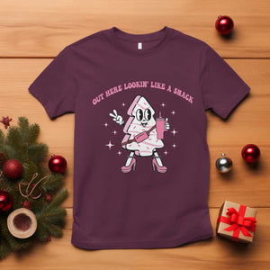 Pink Christmas Tree Cake T Shirt Out Here Lookin Like A Snack Boujee Xmas TS10 Maroon Print Your Wear