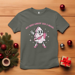 Pink Christmas Tree Cake T Shirt Out Here Lookin Like A Snack Boujee Xmas TS10 Military Green Print Your Wear