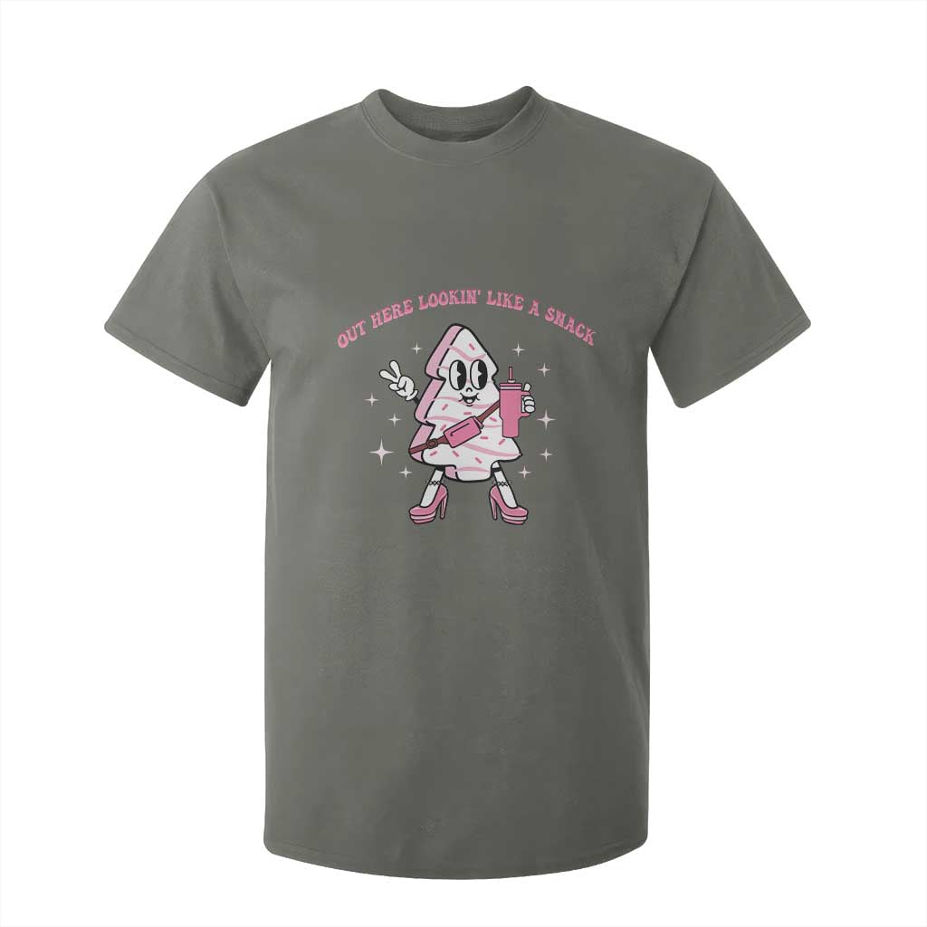 Pink Christmas Tree Cake T Shirt For Kid Out Here Lookin Like A Snack Boujee Xmas TS10 Military Green Print Your Wear