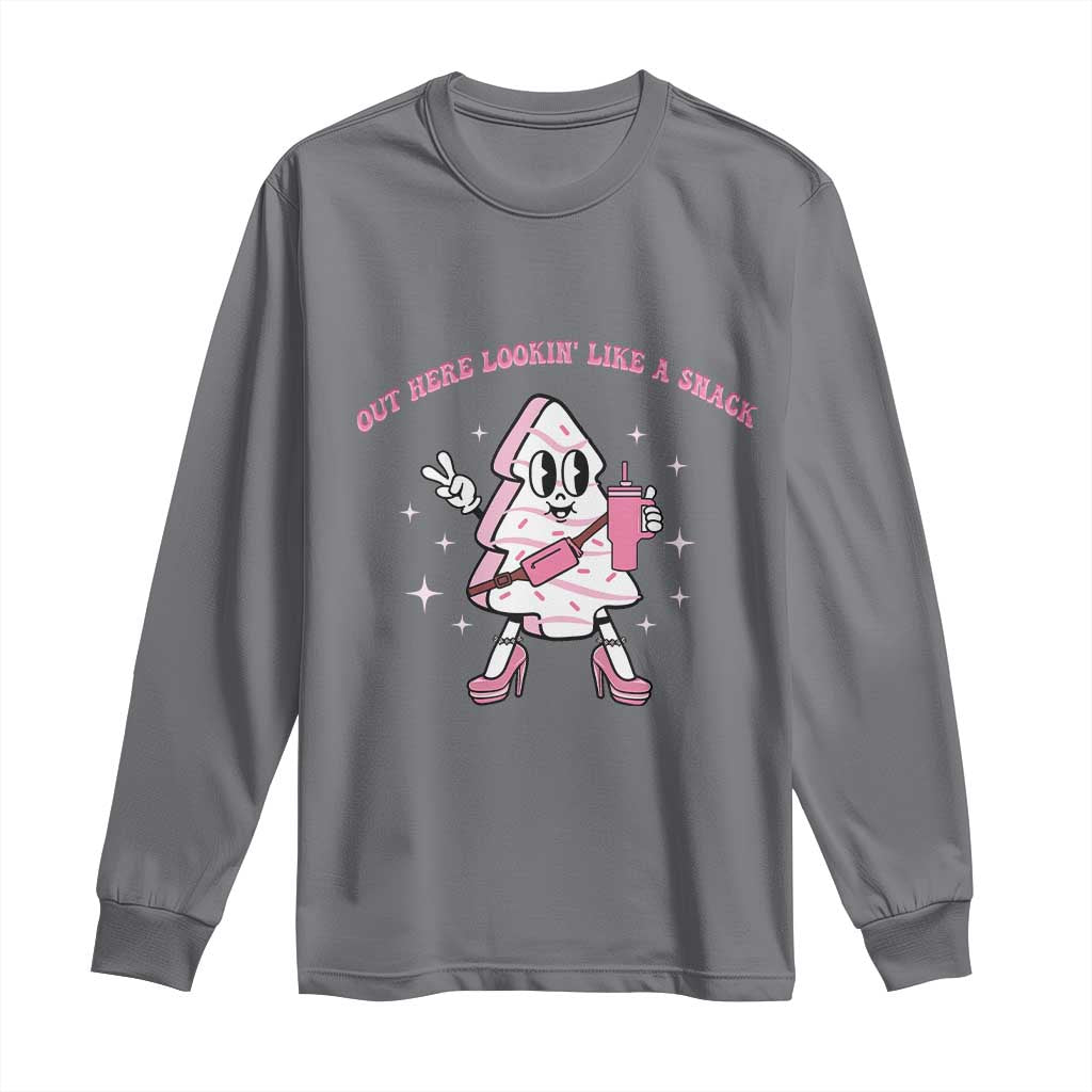 Pink Christmas Tree Cake Long Sleeve Shirt Out Here Lookin Like A Snack Boujee Xmas TS10 Charcoal Print Your Wear