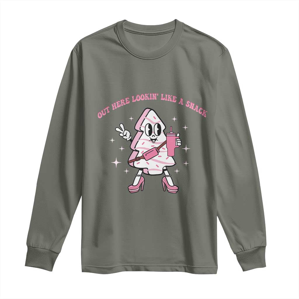 Pink Christmas Tree Cake Long Sleeve Shirt Out Here Lookin Like A Snack Boujee Xmas TS10 Military Green Print Your Wear