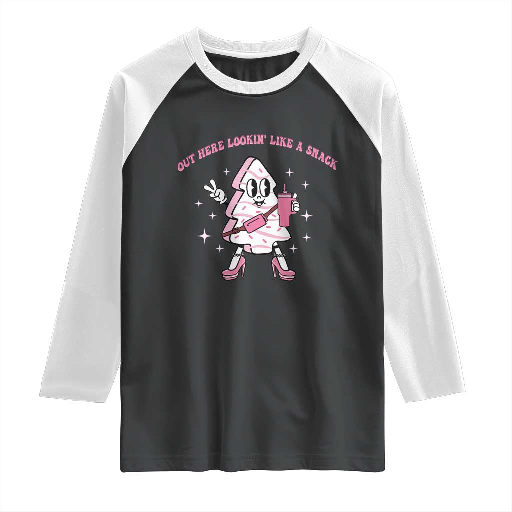 Pink Christmas Tree Cake Raglan Shirt Out Here Lookin Like A Snack Boujee Xmas TS10 Black White Print Your Wear