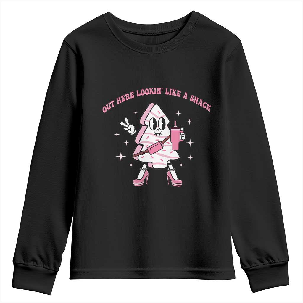 Pink Christmas Tree Cake Youth Sweatshirt Out Here Lookin Like A Snack Boujee Xmas TS10 Black Print Your Wear