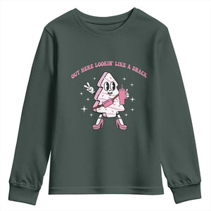 Pink Christmas Tree Cake Youth Sweatshirt Out Here Lookin Like A Snack Boujee Xmas TS10 Dark Forest Green Print Your Wear