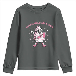 Pink Christmas Tree Cake Youth Sweatshirt Out Here Lookin Like A Snack Boujee Xmas TS10 Dark Heather Print Your Wear