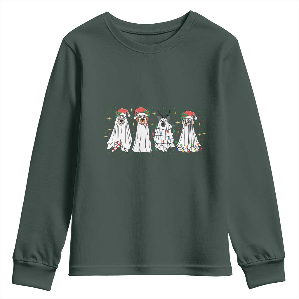 Christmas Ghost Dog Youth Sweatshirt TS10 Dark Forest Green Print Your Wear