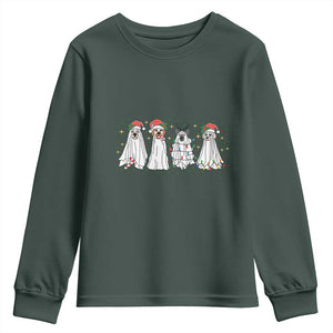 Christmas Ghost Dog Youth Sweatshirt TS10 Dark Forest Green Print Your Wear