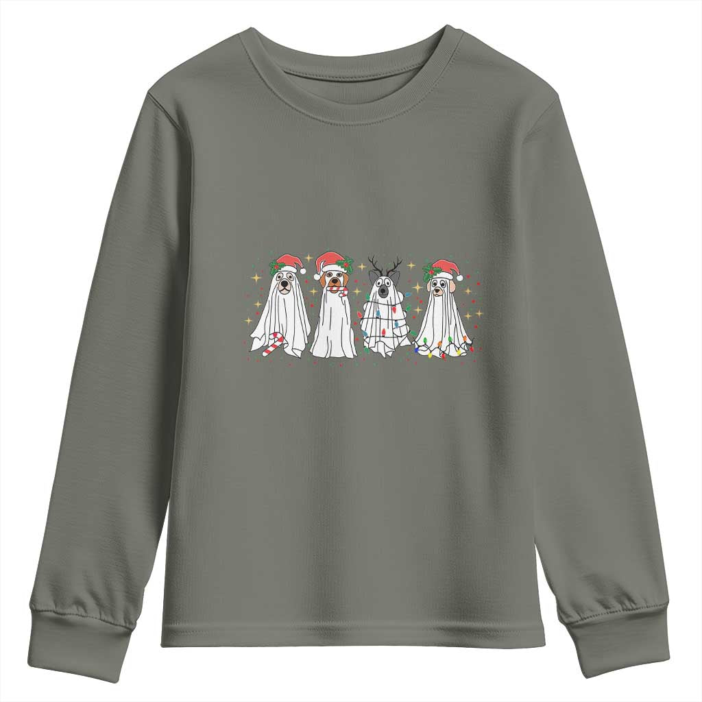 Christmas Ghost Dog Youth Sweatshirt TS10 Military Green Print Your Wear